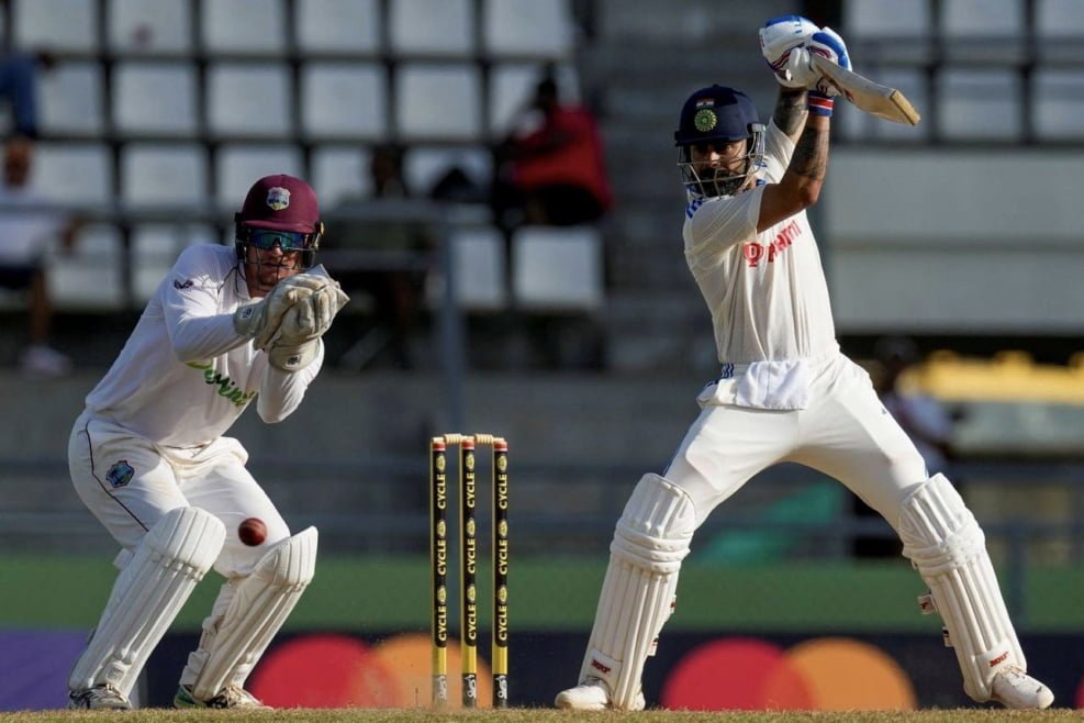 Virat Kohli after scoring an unbeaten 36 on day 2 against WI. Photo- Twitter