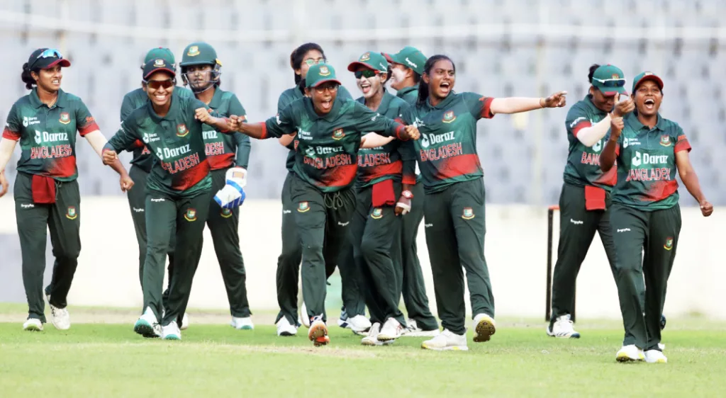 Bangladesh Women’s Team after winning their first ODI against India Women. Photo - Bangladesh Cricket Twitter