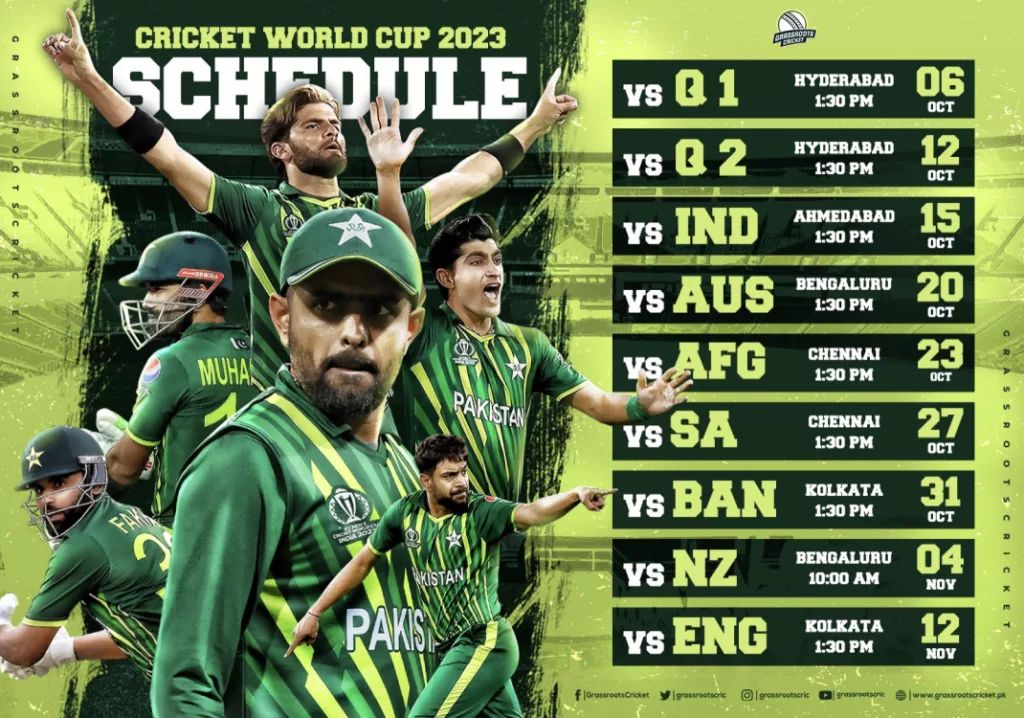 Pakistan’s league stage matches at the 2023 ODI World Cup. Photo - Grassrootscric Twitter