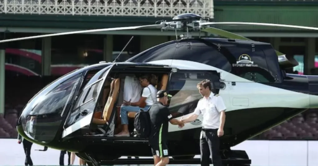 David Warner Arrives At The SCG In A Grand Helicopter Entry To Play In BBL