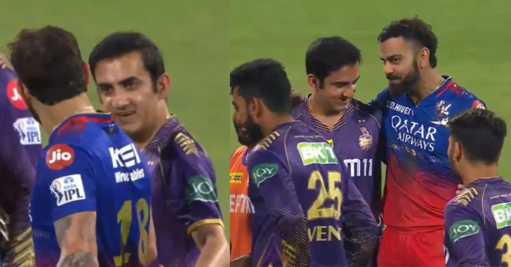 Gautam Gambhir And Virat Kohli Hugged Each Other During  The Drinks Break Of RCB vs KKR IPL Match 